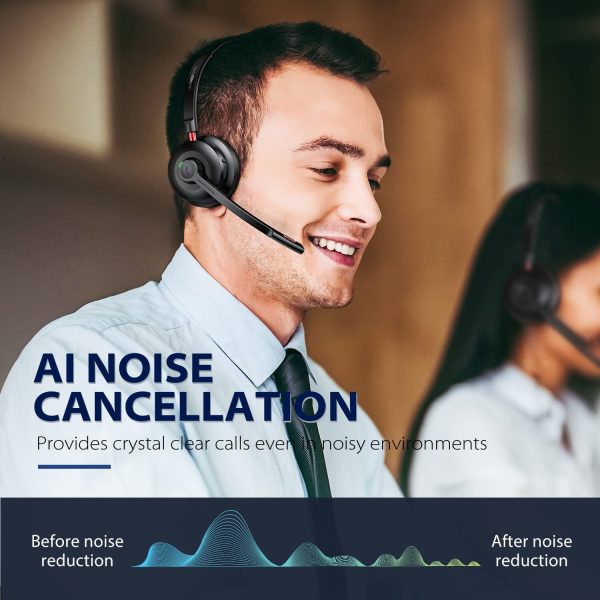 Tribit CallElite 81 Wireless Headset with Microphone, Tribit Bluetooth 5.0 Cell Phone Headphone Qualcomm QCC3020, AI Noise Canceling & CVC 8.0 for Home Office, Mute Button 50H Talk time, USB-A Dongle for PC - Image 3