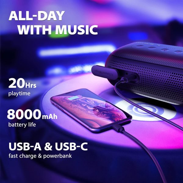 Tribit XSound Mega Portable Bluetooth Speaker 30W Loud Bass IPX7 Waterproof Wireless Speakers with Titanium Drivers LED Light Built-in Powerbank 20Hs Playtime Handle Strap for Camping Travel - Image 6