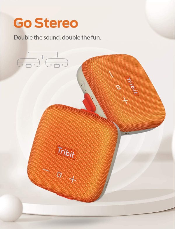 Tribit StormBox Micro 360° Full Surround Sound, Enhanced Bass, Wireless Dual Pairing, IPX7 Waterproof, 10-Hour Playtime - Orange - Image 3
