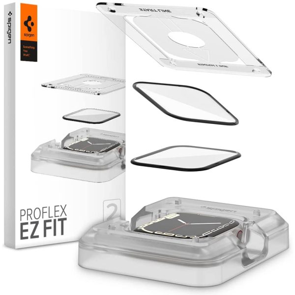 Apple Watch Screen Protector ProFlex by Spigen for 45mm Model Series 8 / Series 7 with Auto Alignment Kit - Clear - 2 PACK - AFL04051 - Image 1