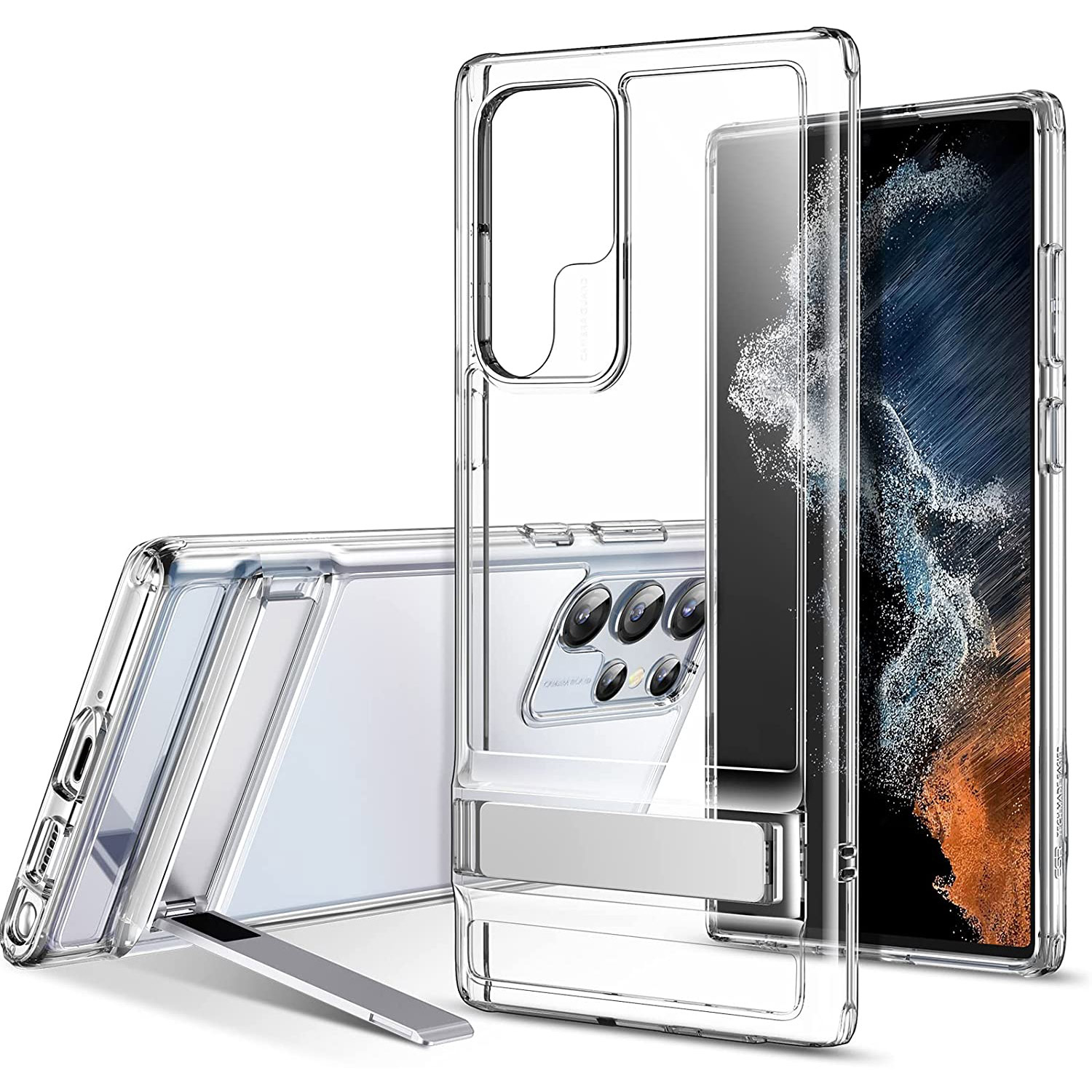 galaxy-s22-ultra-kickstand-stand-air-shield-boost-esr-crystal-clear Galaxy S22 Ultra Air Shield Boost Back Case with Kickstand by ESR – Crystal Clear - Image 1