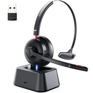 Tribit CallElite 81 Wireless Headset with Microphone, Tribit Bluetooth 5.0 Cell Phone Headphone Qualcomm QCC3020, AI Noise Canceling & CVC 8.0 for Home Office, Mute Button 50H Talk time, USB-A Dongle for PC