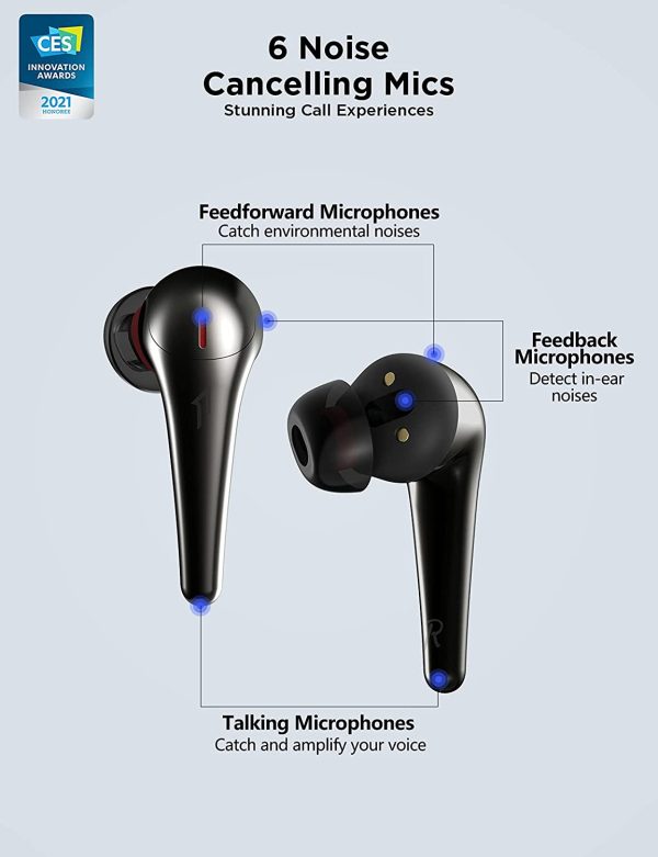 1More Comfobuds Pro Bluetooth 5.0 Earbuds, Hybird Active Noise Cancelling Earphones, Stereo Premium Sound in Ear Headphone with 6 Mics ENC for Clear Call and Deep Bass Fast Charging - Black - Image 4