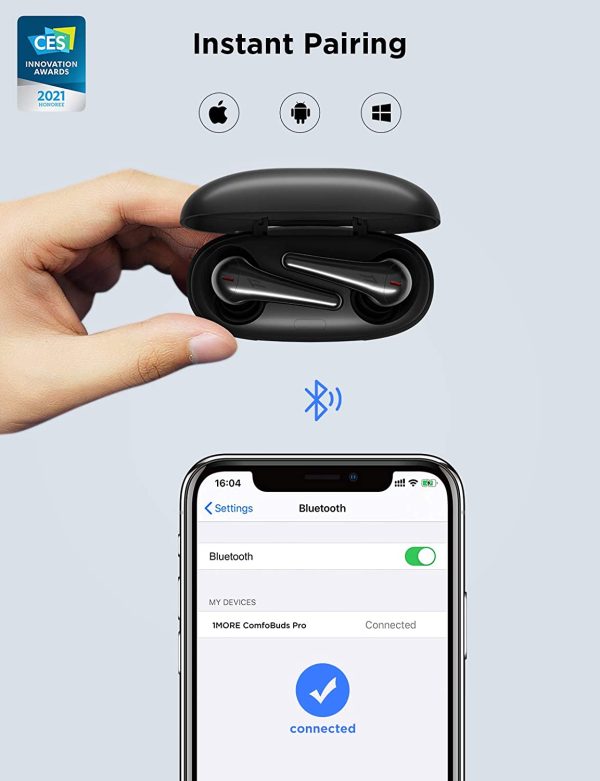1More Comfobuds Pro Bluetooth 5.0 Earbuds, Hybird Active Noise Cancelling Earphones, Stereo Premium Sound in Ear Headphone with 6 Mics ENC for Clear Call and Deep Bass Fast Charging - Black - Image 2