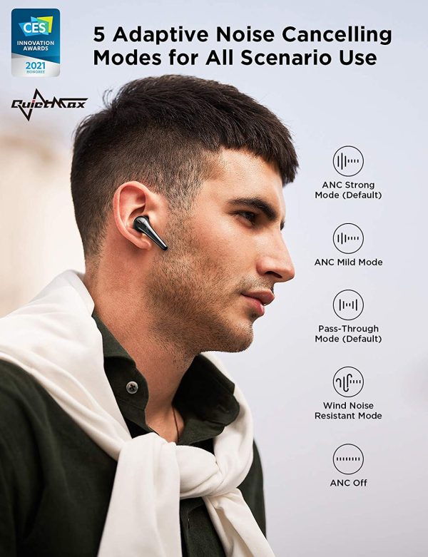 1More Comfobuds Pro Bluetooth 5.0 Earbuds, Hybird Active Noise Cancelling Earphones, Stereo Premium Sound in Ear Headphone with 6 Mics ENC for Clear Call and Deep Bass Fast Charging - Black - Image 7