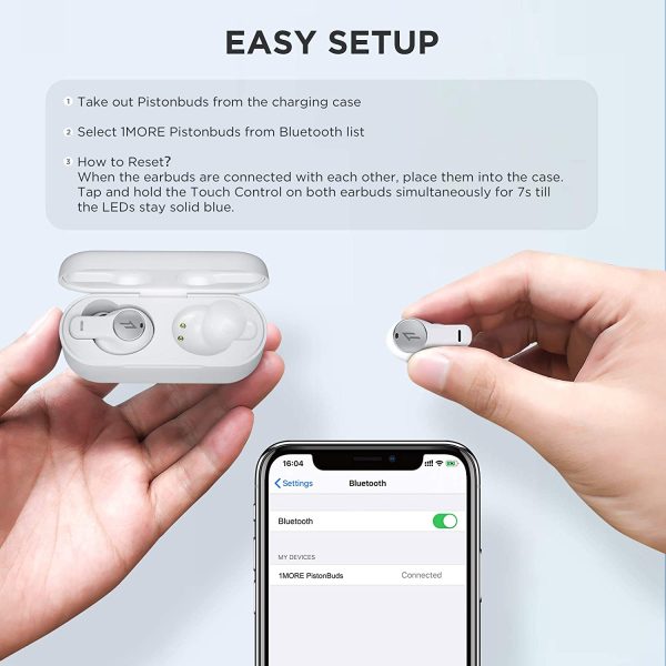 1More PistonBuds Bluetooth Headphone 5.0 with 4 Built-in Mics ENC for Clear Call, True Wireless Earbuds IPX4 with DNN, HiFi Stereo in-Ear Deep Bass Headset, Supports AAC&SBC, 24H - White - Image 3
