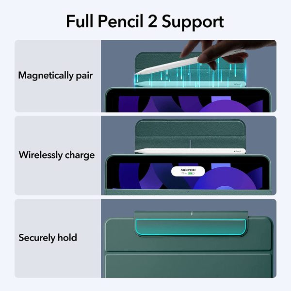iPad Air 5 2022 Rebound Hybrid Case 360 Detachable Magnetic Cover, Adjustable Portrait / Landscape Stand, Pencil 2 Support, iPad Air 5/4 Case - Forest Green - Image 3