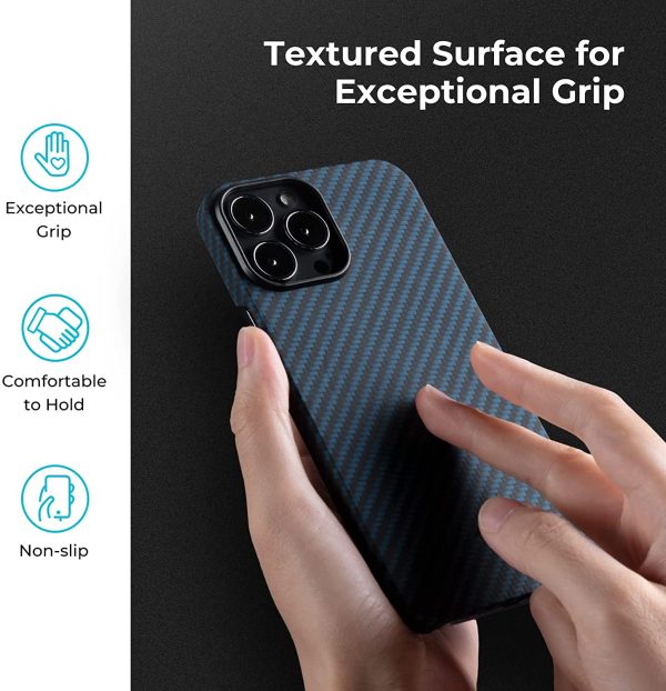 iPhone 13 Pro Max MagEZ Case 2 MagSafe Compatible Carbon Fiber Magnetic Case by PITAKA - Black / Blue Twill - Image 2