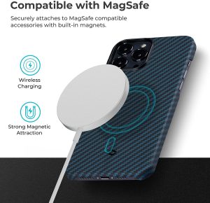 iPhone 13 Pro Max MagEZ Case 2 MagSafe Compatible Carbon Fiber Magnetic Case by PITAKA - Black / Blue Twill - Image 3