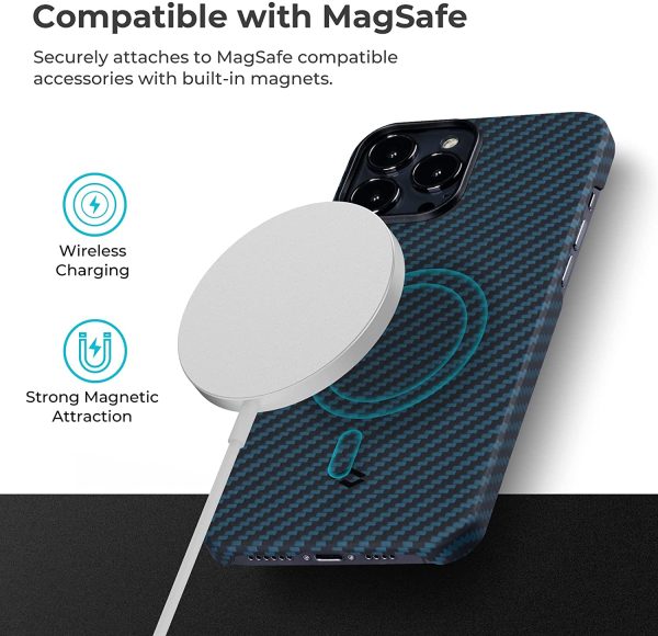 iPhone 13 Pro Max MagEZ Case 2 MagSafe Compatible Carbon Fiber Magnetic Case by PITAKA - Black / Blue Twill - Image 3