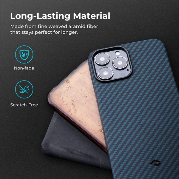 iPhone 13 Pro Max MagEZ Case 2 MagSafe Compatible Carbon Fiber Magnetic Case by PITAKA - Black / Blue Twill - Image 4