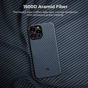 iPhone 13 Pro Max MagEZ Case 2 MagSafe Compatible Carbon Fiber Magnetic Case by PITAKA - Black / Blue Twill - Image 5