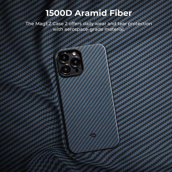 iPhone 13 Pro Max MagEZ Case 2 MagSafe Compatible Carbon Fiber Magnetic Case by PITAKA - Black / Blue Twill - Image 5