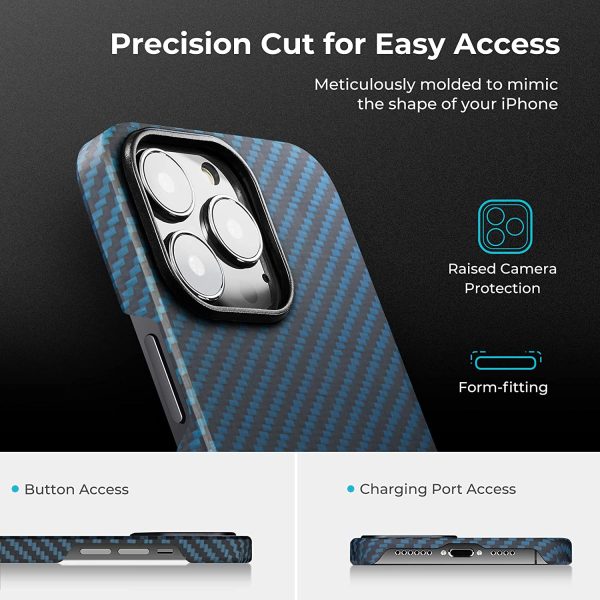 iPhone 13 Pro Max MagEZ Case 2 MagSafe Compatible Carbon Fiber Magnetic Case by PITAKA - Black / Blue Twill - Image 8