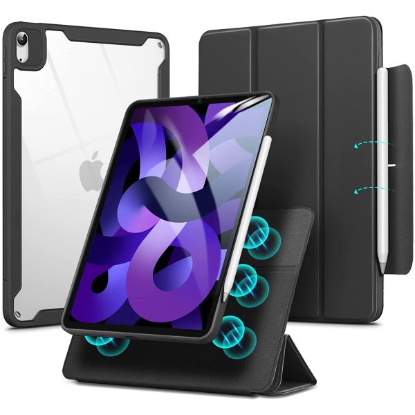ipad-air-5-rebound-hybrid-360-case-black iPad Air 5 2022 Rebound Hybrid Case 360 Detachable Magnetic Cover, Adjustable Portrait / Landscape Stand, Pencil 2 Support, iPad Air 5/4 Case - Black - Image 1