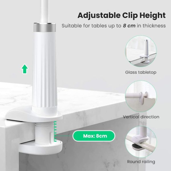 UGREEN Gooseneck Phone Holder for Bed Desk Flexible Cell Phone Clip Clamp Overhead Phone Mount Long Arm - White - 30488 - Image 5