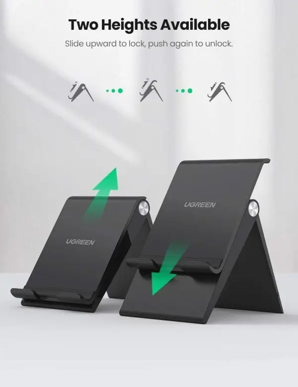 51oKFYrvbkL._AC_SL1300_ UGREEN Phone Stand Holder Desk Cell Phone Dock Adjustable & Foldable - 80903 - Black - Image 2