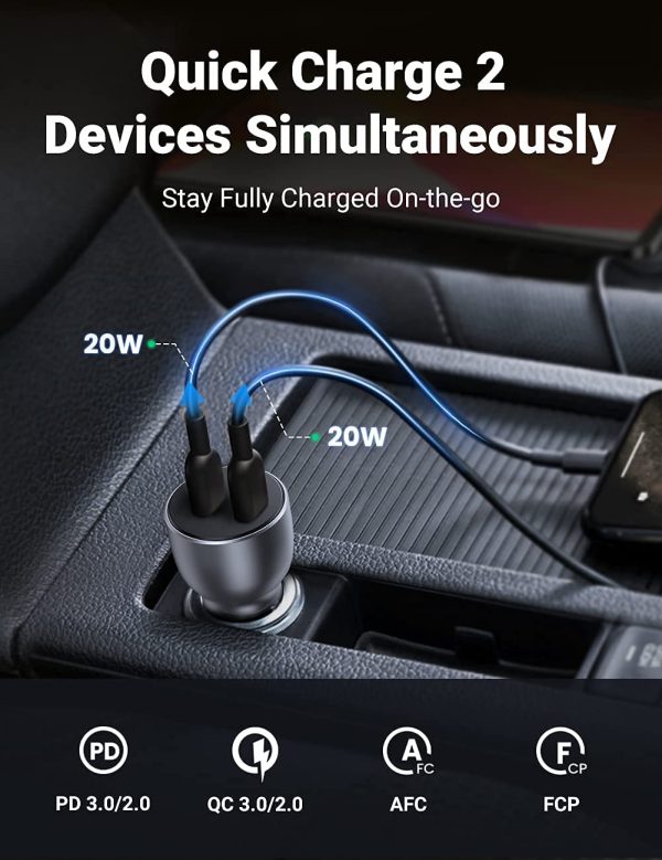 6102qn3UdPL._AC_SL1300_ UGREEN Car Charger 40W Car Charger Adapter Fast Charging 40W PD 3.0 Metal Dual USB C Car Charger Adapter - 70594 - Image 7