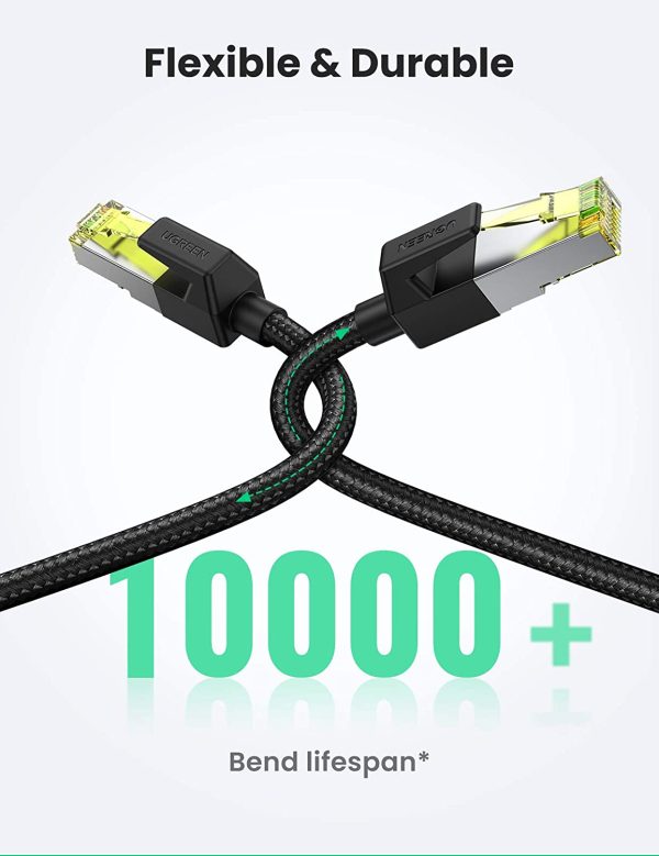 613Kmz2wEiL._SL1500_ UGREEN Cat 7 Ethernet Cable High Speed Braided Internet Cord Cat7 RJ45 Shielded Indoor Heavy Duty LAN Network Cable - Black - 16.4 feet - 80425 - Image 6