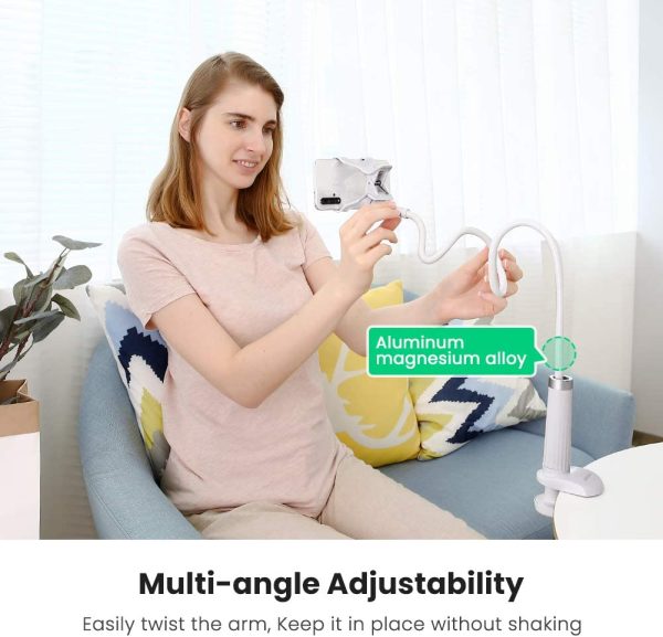 UGREEN Gooseneck Phone Holder for Bed Desk Flexible Cell Phone Clip Clamp Overhead Phone Mount Long Arm - White - 30488 - Image 6