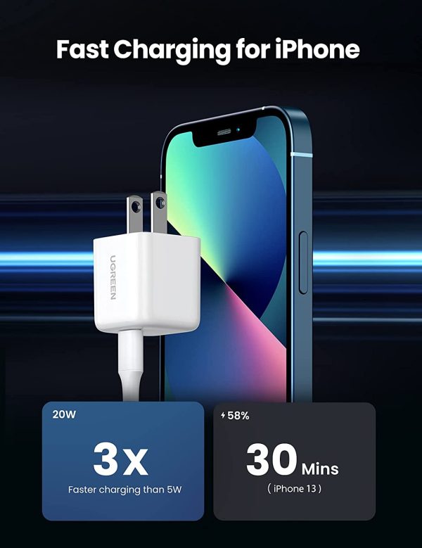 UGREEN Mini 20W USB C Charger - PD Fast Charger Block USB-C Power Adapter Compatible with iPhone 13/13 Mini/13 Pro/13 Pro Max & iPhone 12 Series - White - 10219 - Image 6