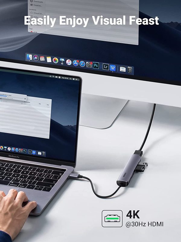 UGREEN USB C Hub 5 in 1 HDMI Aadapter with 4 USB 3.0 Ports,Thunderbolt Hub - 20197 - Silver - Image 2