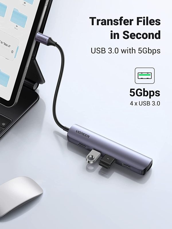 UGREEN USB C Hub 5 in 1 HDMI Aadapter with 4 USB 3.0 Ports,Thunderbolt Hub - 20197 - Silver - Image 4