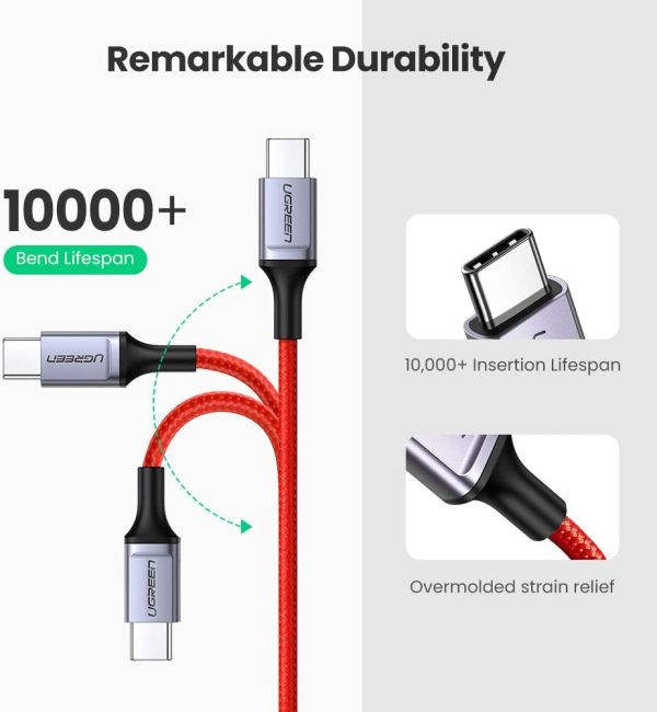 UGREEN USB-C to USB-C Cable USB Type C 60W Power Delivery PD Charging Cable - 3 Feet - Red - 60186 - Image 4