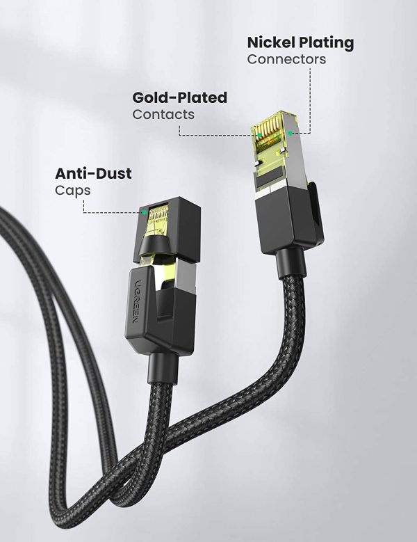 61I-PhqxscL._SL1500_ UGREEN Cat 7 Ethernet Cable High Speed Braided Internet Cord Cat7 RJ45 Shielded Indoor Heavy Duty LAN Network Cable - Black - 16.4 feet - 80425 - Image 2