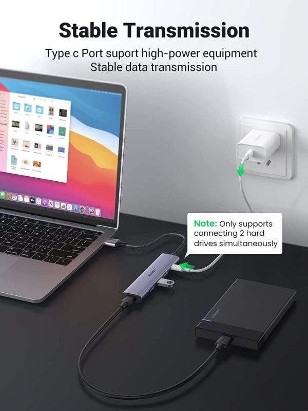 UGREEN USB 3.0 Hub, USB Ports for Laptop with 4 Powered USB HUB 5V 2A , 5Gbps High Speed Data Transmission USB Splitter - 20805 - Silver - Image 3