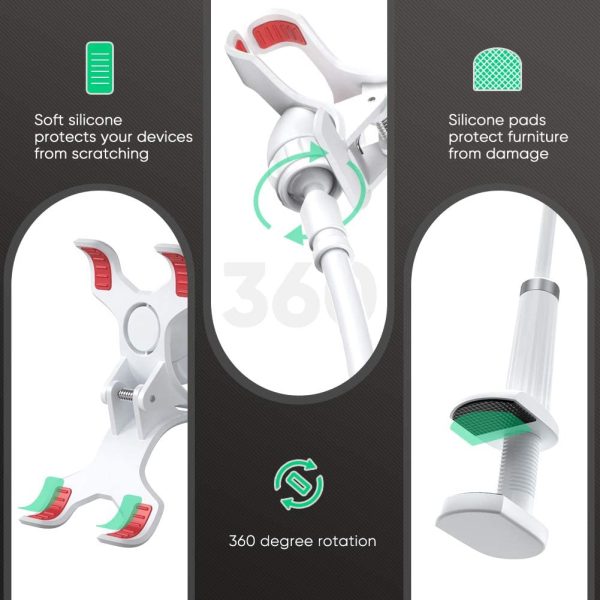 UGREEN Gooseneck Phone Holder for Bed Desk Flexible Cell Phone Clip Clamp Overhead Phone Mount Long Arm - White - 30488 - Image 3