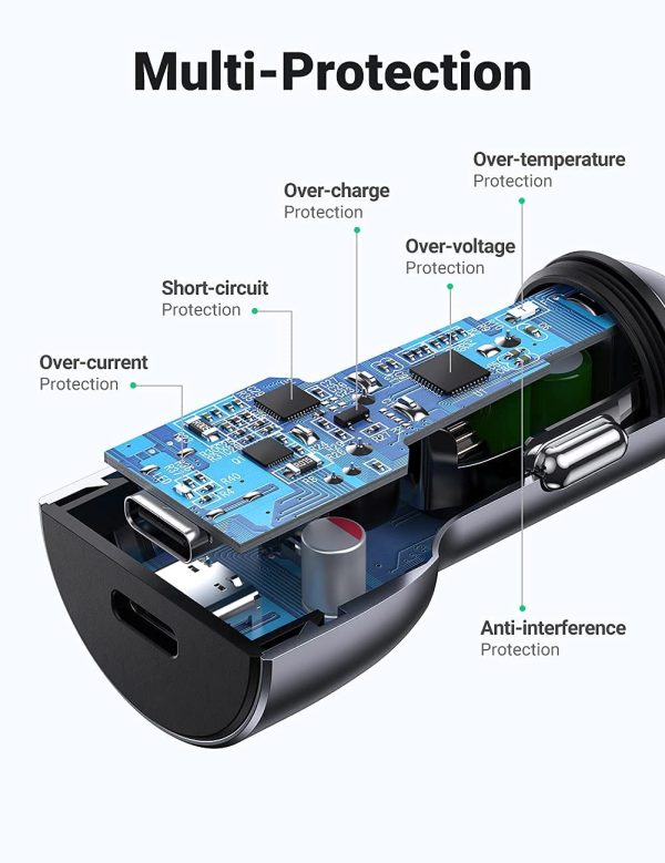 61TODQLr3AL._AC_SL1300_ UGREEN Car Charger 40W Car Charger Adapter Fast Charging 40W PD 3.0 Metal Dual USB C Car Charger Adapter - 70594 - Image 5