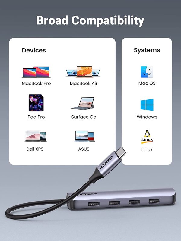 UGREEN USB C Hub 5 in 1 HDMI Aadapter with 4 USB 3.0 Ports,Thunderbolt Hub - 20197 - Silver - Image 3