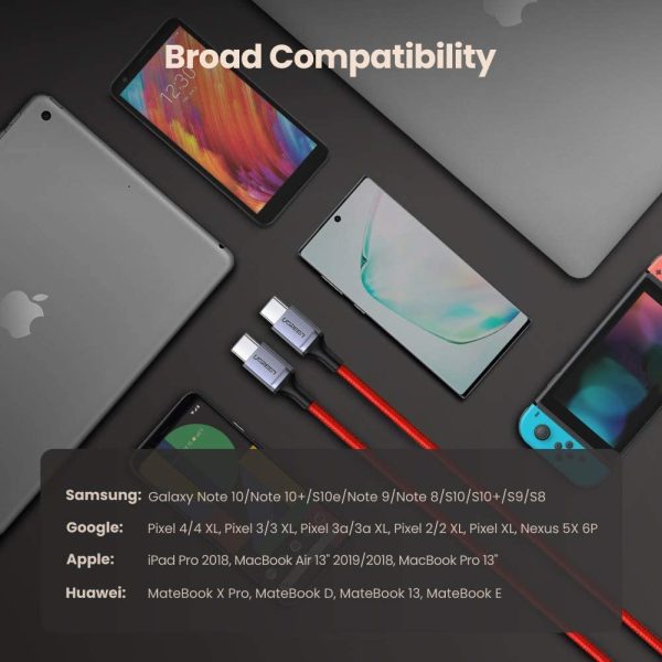 UGREEN USB-C to USB-C Cable USB Type C 60W Power Delivery PD Charging Cable - 3 Feet - Red - 60186 - Image 3