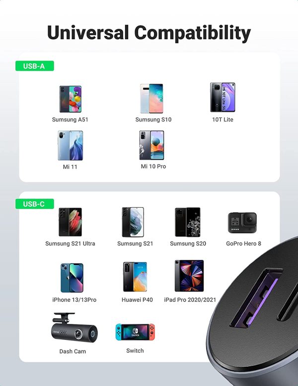 61hZTzPYlAL._AC_SL1500_ UGREEN 42.5W Dual Port Car Charger - 60980 - Black - BIS - Image 2