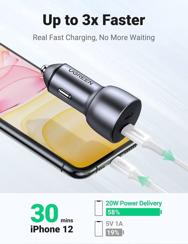 61koAVBSLGL._AC_SL1300_ UGREEN Car Charger 40W Car Charger Adapter Fast Charging 40W PD 3.0 Metal Dual USB C Car Charger Adapter - 70594 - Image 3