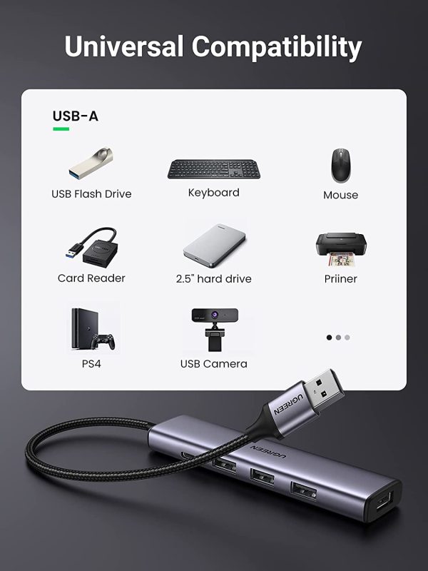 UGREEN USB 3.0 Hub, USB Ports for Laptop with 4 Powered USB HUB 5V 2A , 5Gbps High Speed Data Transmission USB Splitter - 20805 - Silver - Image 4