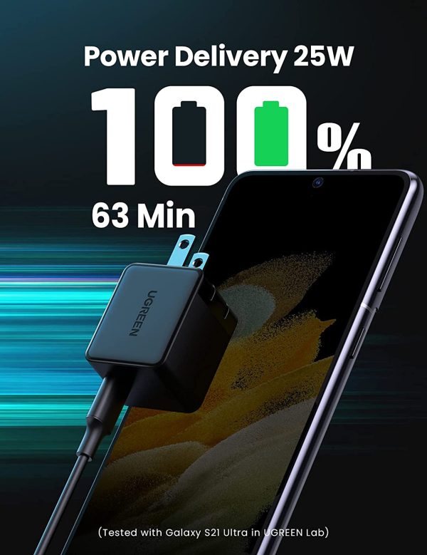 UGREEN 25W PD Wall Charger USB C Super Fast Charger with 6.6FT USB C to USB C Fast Charging Cable Compatible with Samsung Galaxy S22/S21/S21 Ultra/S10/Note 20/Note 10/Z Flip/Z Fold, iPad Mini 6 - 50576 - Image 3