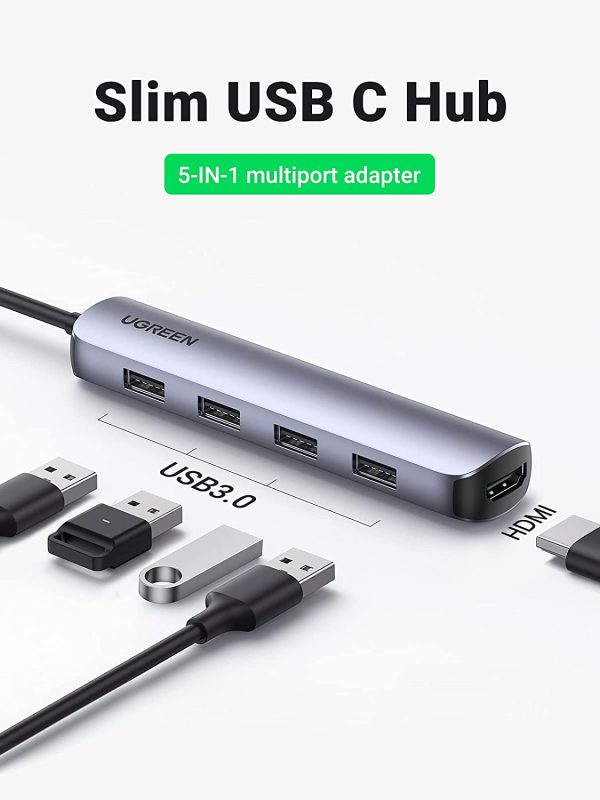 UGREEN USB C Hub 5 in 1 HDMI Aadapter with 4 USB 3.0 Ports,Thunderbolt Hub - 20197 - Silver - Image 5