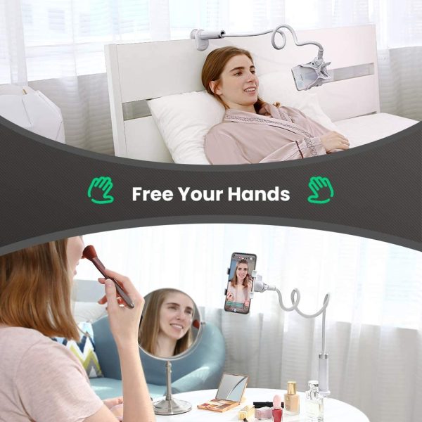 UGREEN Gooseneck Phone Holder for Bed Desk Flexible Cell Phone Clip Clamp Overhead Phone Mount Long Arm - White - 30488 - Image 4