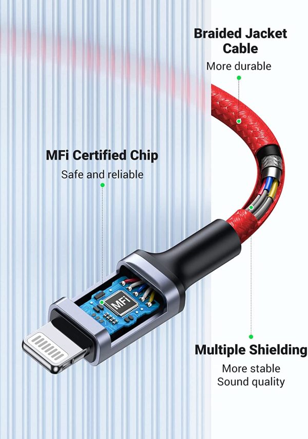 UGREEN Headphones Adapter for Apple MFi Certified iPhone Lightning to 3.5mm Jack Converter - 10 cm - Red - 70507 - Image 4