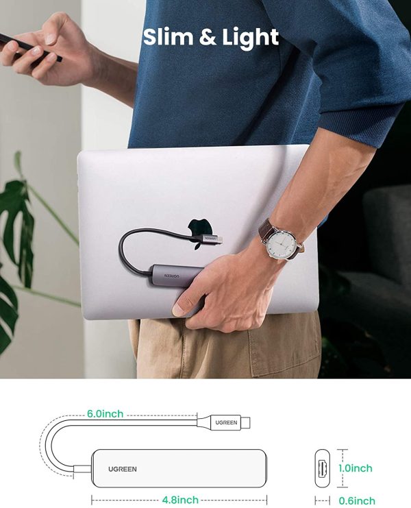 UGREEN USB C Hub 5 in 1 HDMI Aadapter with 4 USB 3.0 Ports,Thunderbolt Hub - 20197 - Silver - Image 6