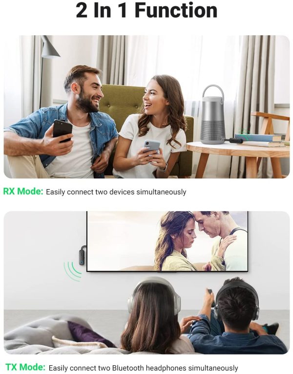 71OgOKECCCL._AC_SL1500_ UGREEN Bluetooth 5.0 Transmitter and Receiver 2 in 1 Wireless 3.5mm Bluetooth Adapter, Dual Devices Simultaneously, Aux Bluetooth Audio Car Adapter - Black - 80893 - Image 7