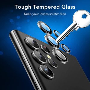 Galaxy S22 Ultra Camera Lens Protector , Scratch-Resistant Ultra-Thin Tempered Glass with Aluminum Edge - Set of 5 - Black - Image 5