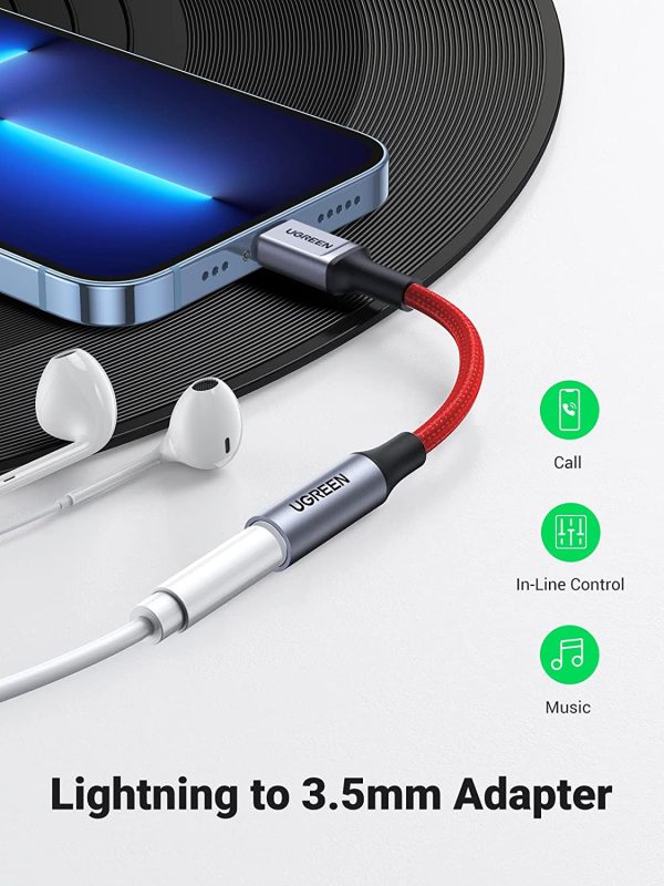 UGREEN Headphones Adapter for Apple MFi Certified iPhone Lightning to 3.5mm Jack Converter - 10 cm - Red - 70507 - Image 5