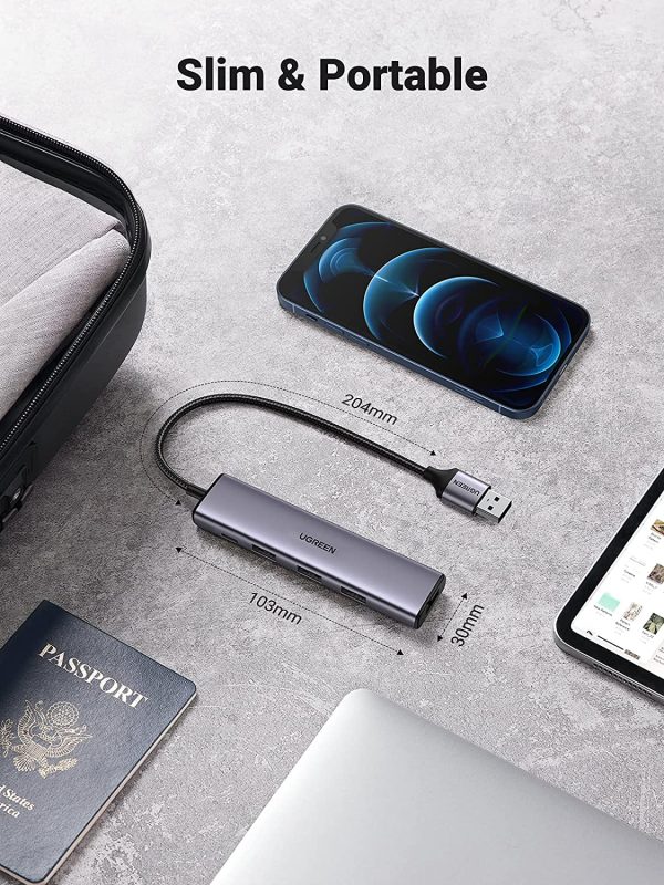 UGREEN USB 3.0 Hub, USB Ports for Laptop with 4 Powered USB HUB 5V 2A , 5Gbps High Speed Data Transmission USB Splitter - 20805 - Silver - Image 6
