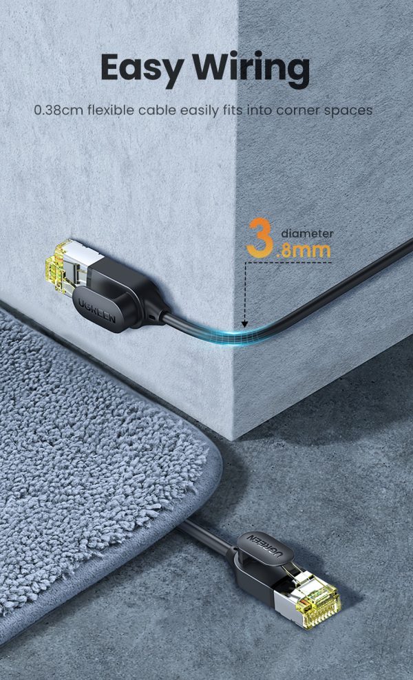 Ugreen Cat 7 Shielded Round Fine Cable Modular Plugs 3m - Black - 9.8 feet - 80418 - Image 2