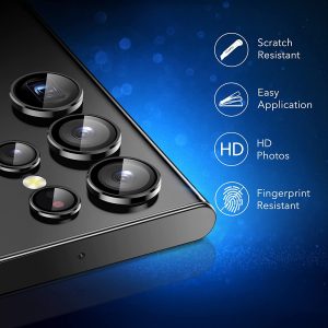Galaxy S22 Ultra Camera Lens Protector , Scratch-Resistant Ultra-Thin Tempered Glass with Aluminum Edge - Set of 5 - Black - Image 7