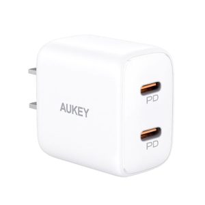 AUKEY Mini Mobile Device Charger 2 Port Type C White 2 x USB C Power Delivery 3.0 20W 6A - PA-R1s