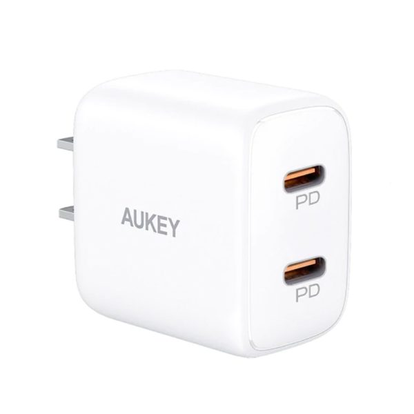 AUKEY Mini Mobile Device Charger 2 Port Type C White 2 x USB C Power Delivery 3.0 20W 6A - PA-R1s - Image 1